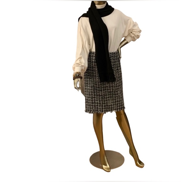 Skirt Suit Tweed Fringe Set Black/White (Jacket Sz 12, Skirt Sz 8) John … - Picture 3 of 15